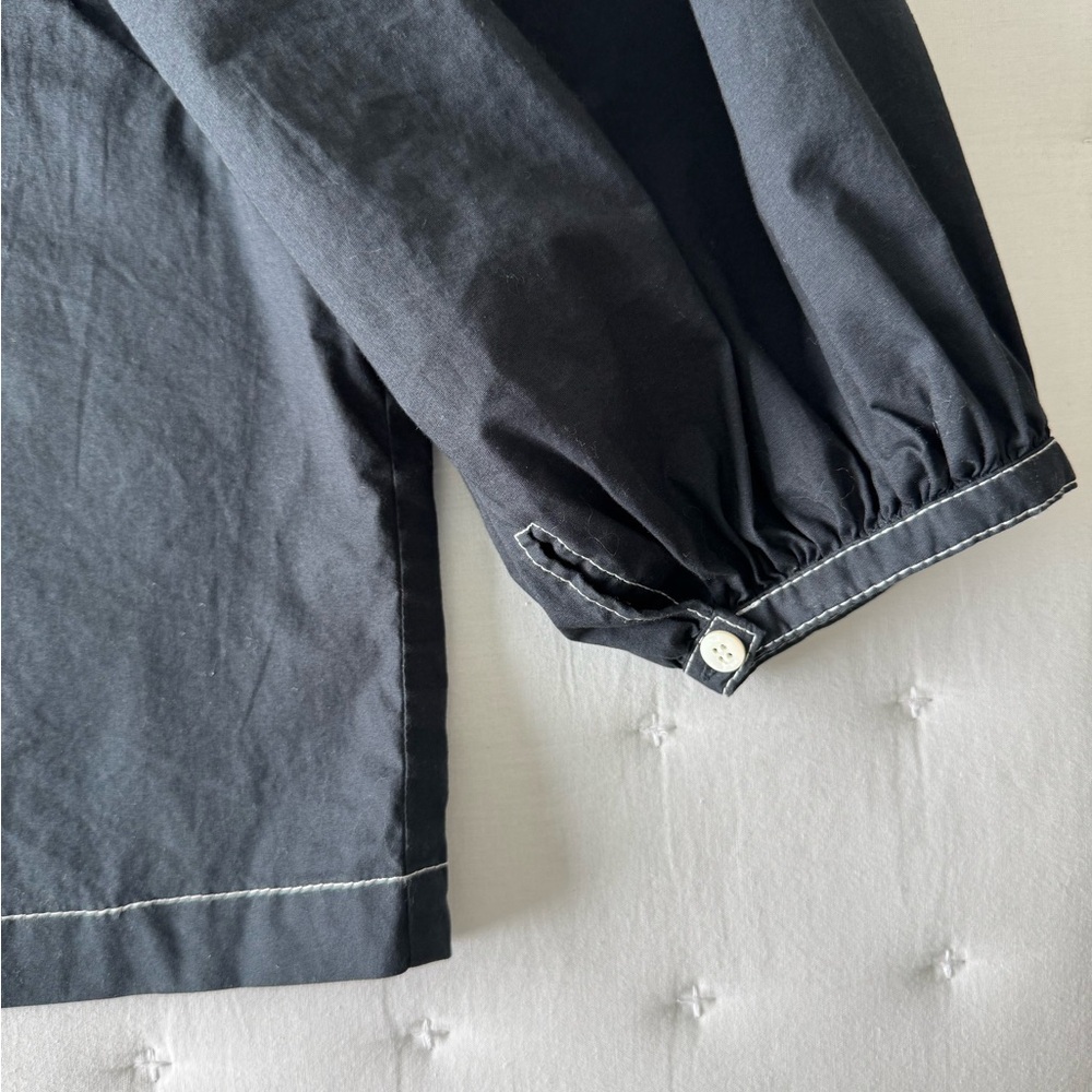 STAUD XS Dill Black Puff Sleeve Button Down Blouse Contrast Stitching - Picture 6 of 8
